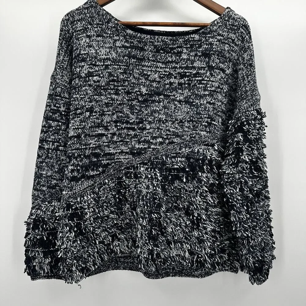 J Crew Collection Sweater Womens Large Blue Shaggy Knit Popover Boxy Heavy